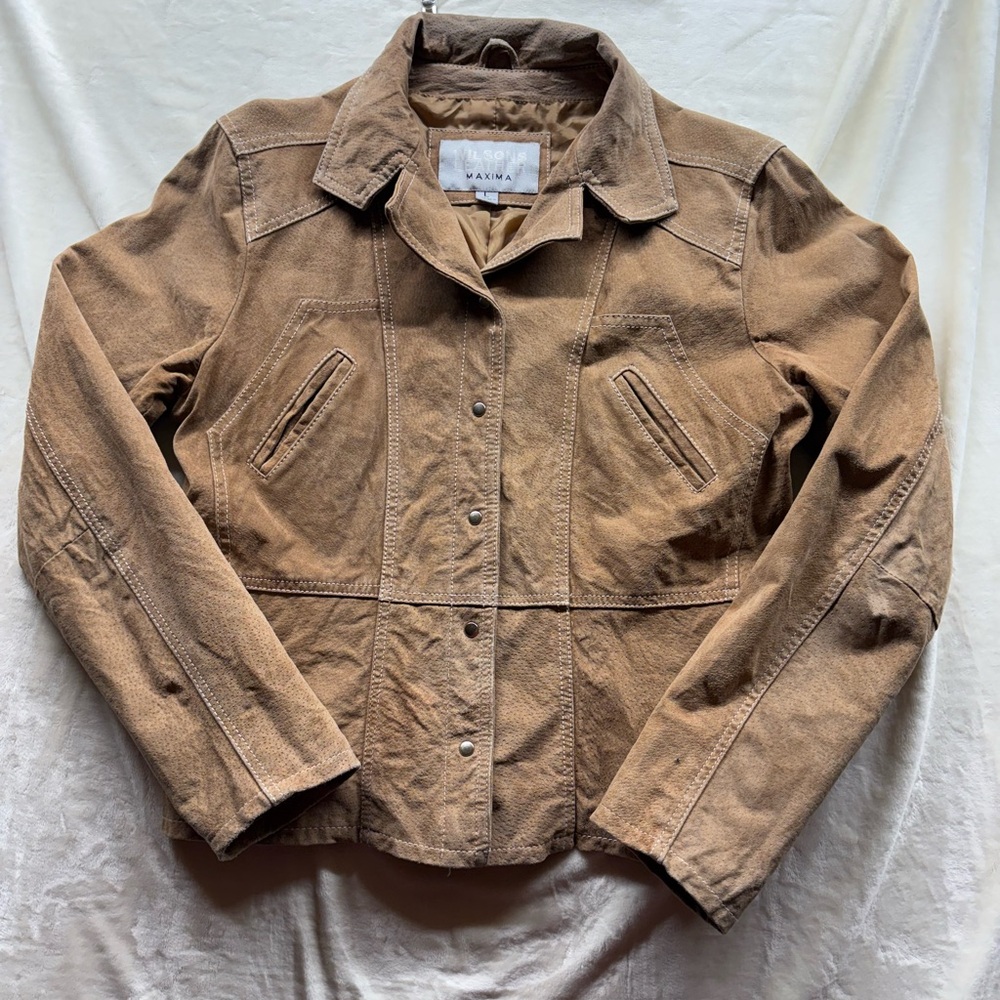 Vintage WILSONS LEATHER Maxima Cropped Beige Jacket Ladies S/M festival cowgirl - Picture 2 of 16